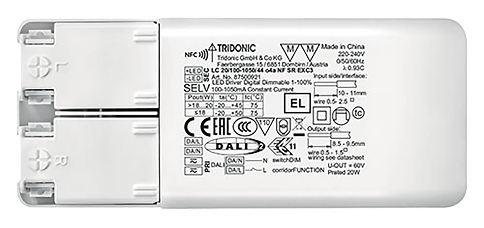 20W 100-1050mA one4all & NFC Dimmable Constant Current LED Driver IP20 87500921  Tridonic LC